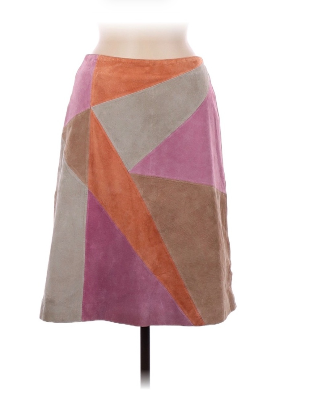 Bagatelle suede patchwork skirt in orange, pink, tan and cream